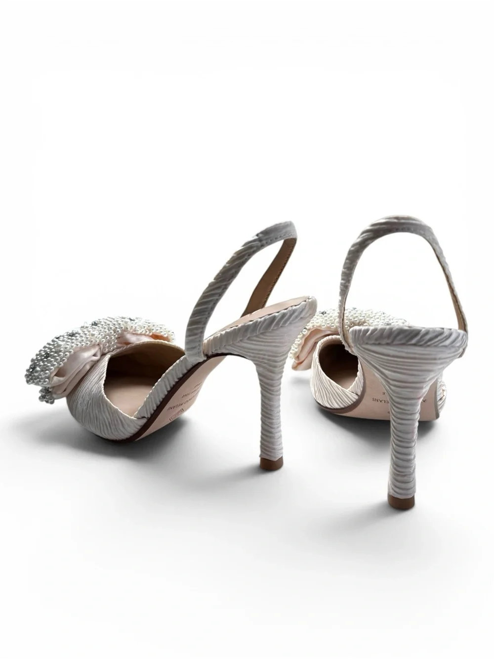 Antonio Melani Women Champagne Pearl Bow Slingback Heels Pointed Toe Size 8.5